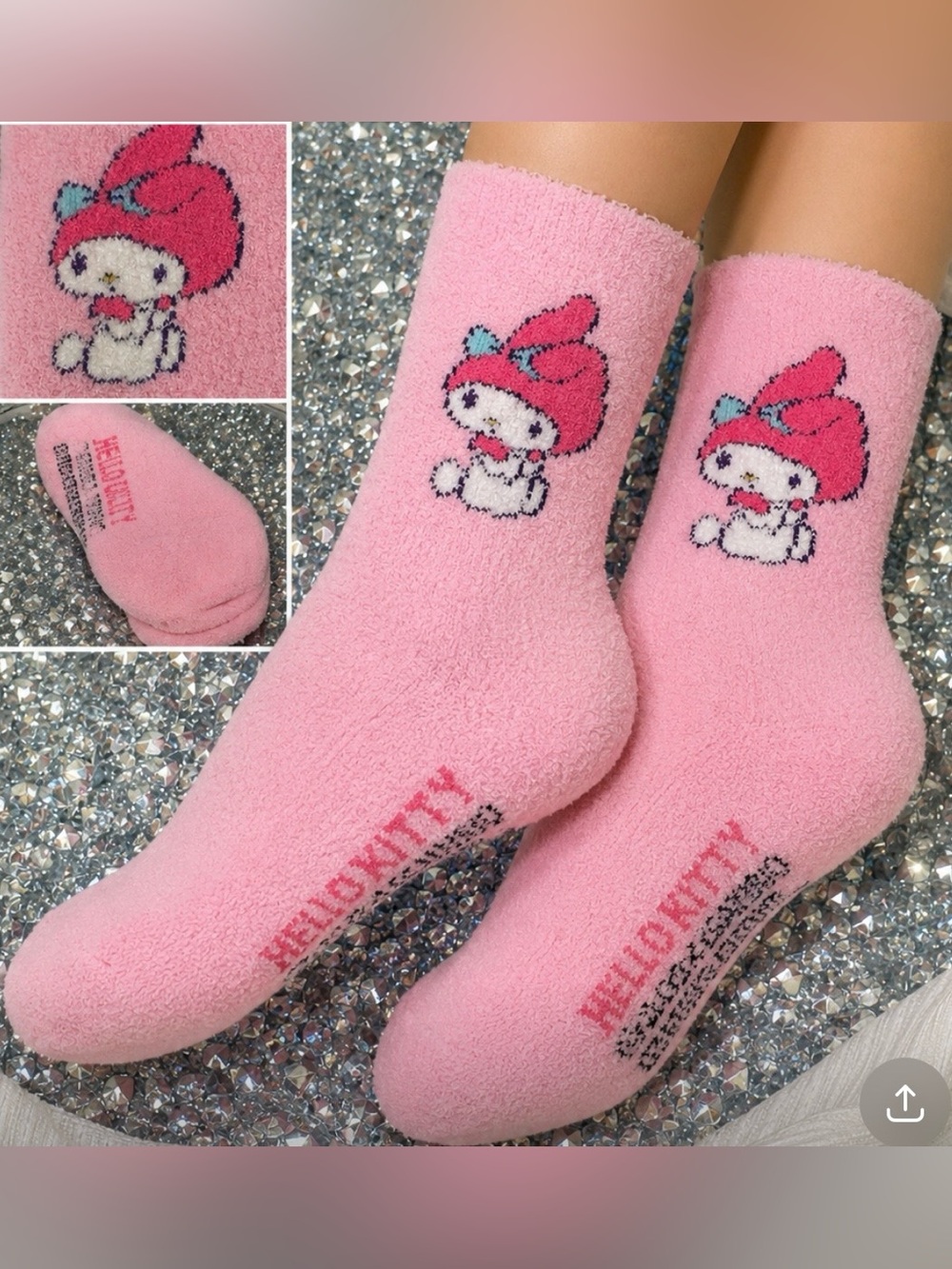 NWOT My Melody Fuzzy Plush Crew Socks | Sanrio Cozy Lounge Socks | Pink